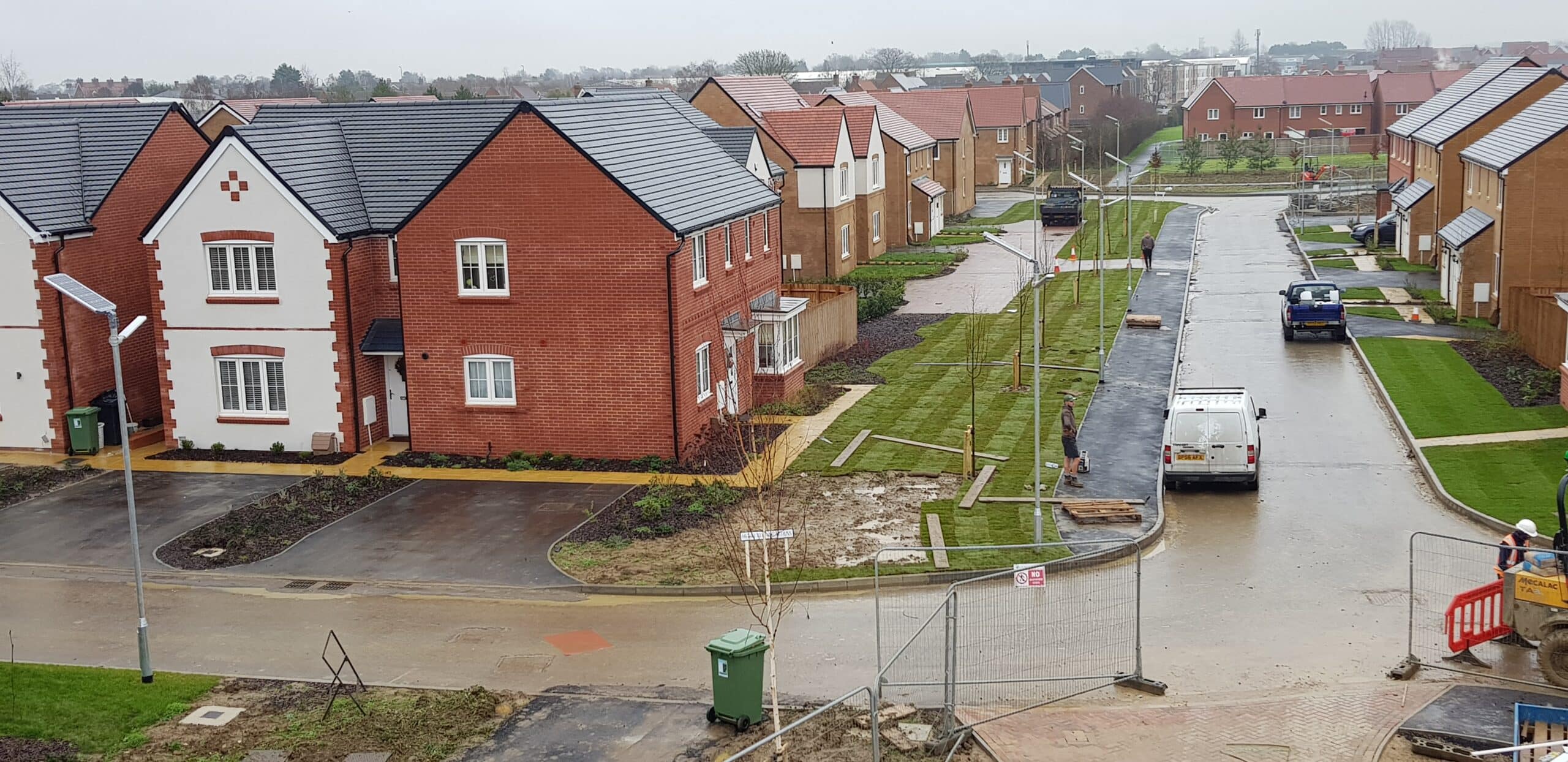 Residential construction site with AE3 solar street lights