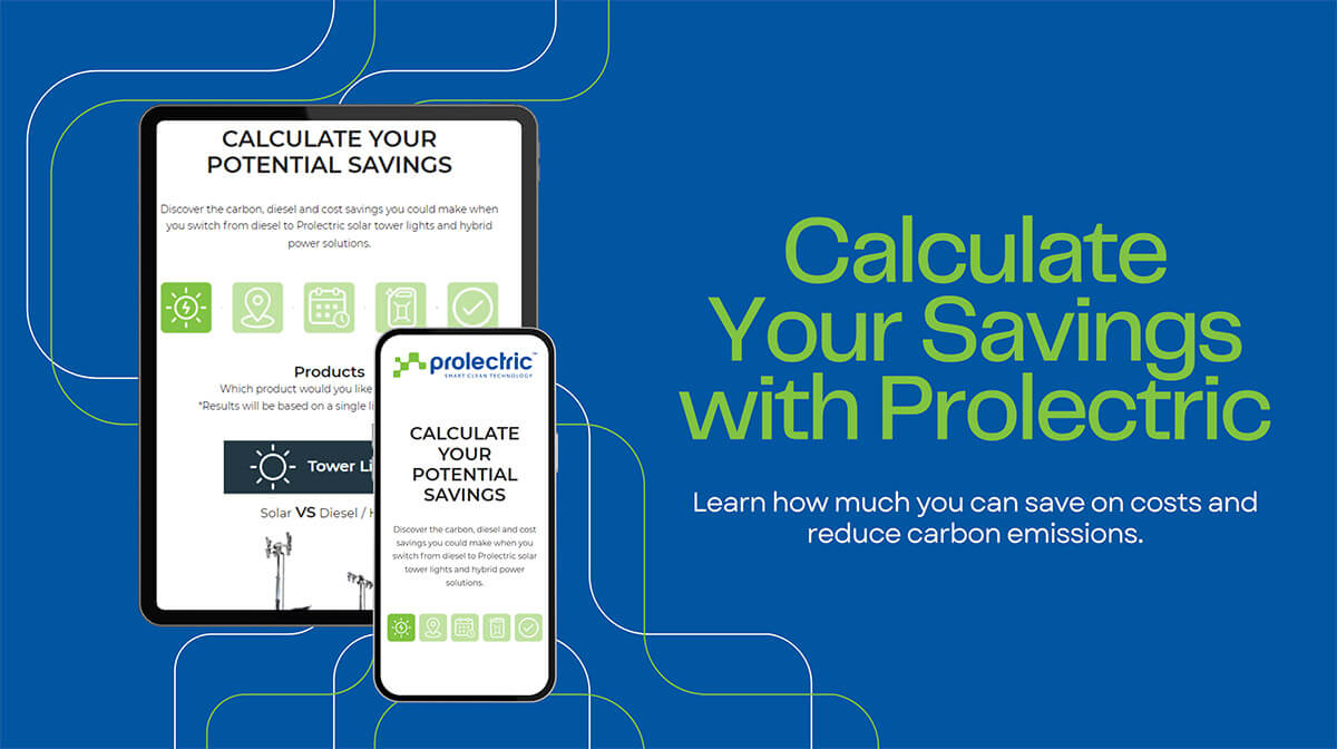 Prolectric savings calculator graphic with app display blue