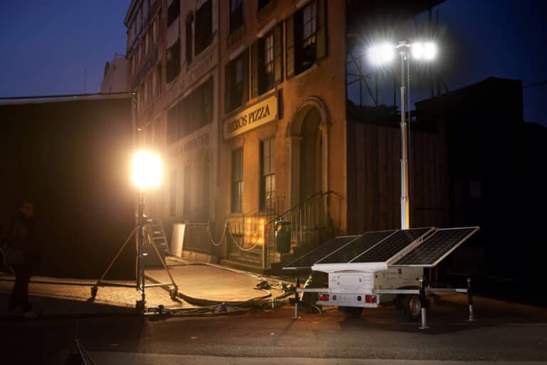 Prolight on film set at night